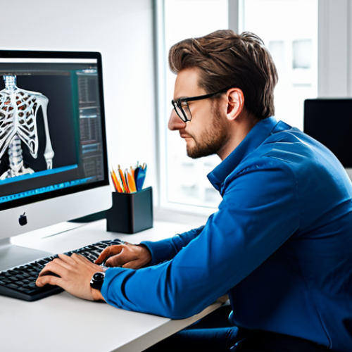 Professional web designer, fully clothed, appropriate attire, working on a modern computer in a bright, collaborative office, perfect anatomy, natural pose, safe for work, high quality.