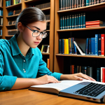 **

A student, fully clothed in modest attire, studying web design books at a desk in a library. Books titled "HTML and CSS" and "JavaScript" are visible. The scene is safe for work, appropriate content, with perfect anatomy and natural proportions. High-quality rendering, professional lighting, family-friendly.

**