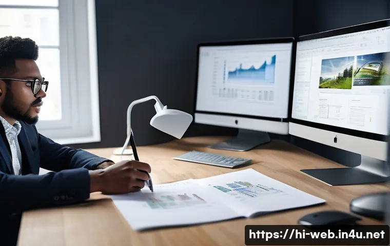 웹디자인 취업 면접 질문 - **Prompt:** A focused and diligent young web designer, dressed in smart casual business attire, sits...