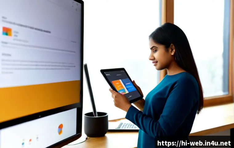 웹디자인 업계 동향 리포트 - Photorealistic modern web design trend report concept, Indian Hindi-speaking female UX designer in a...